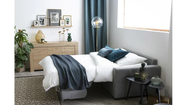 Canapé Convertible 3 Places En Tissu Gris Avec Matelas 12 Cm DOME 8