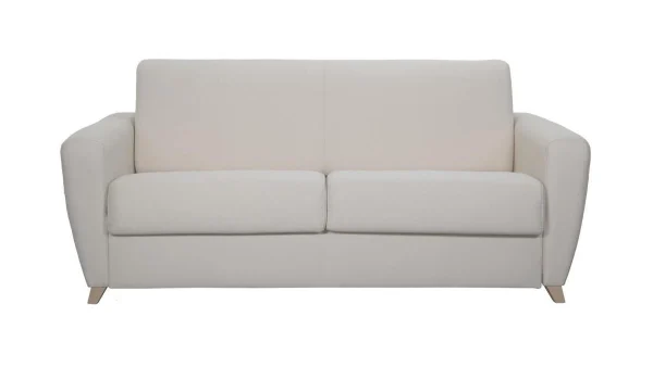 Canapé Convertible 3 Places En Tissu Naturel Et Bois Clair Avec Matelas L140 Cm 12 Cm GRAHAM 1