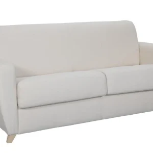 Canapé Convertible 3 Places En Tissu Naturel Et Bois Clair Avec Matelas L140 Cm 12 Cm GRAHAM 12