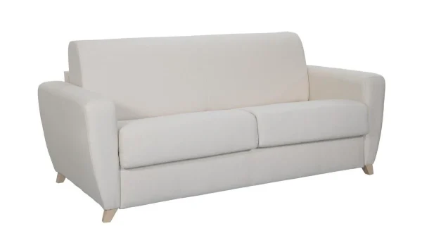 Canapé Convertible 3 Places En Tissu Naturel Et Bois Clair Avec Matelas L140 Cm 12 Cm GRAHAM 3