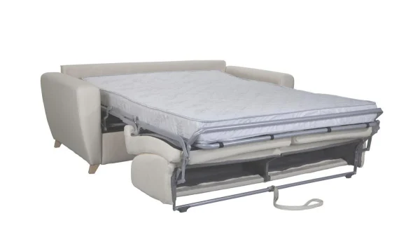Canapé Convertible 3 Places En Tissu Naturel Et Bois Clair Avec Matelas L140 Cm 12 Cm GRAHAM 6