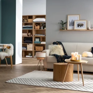Canapé Convertible 3 Places En Tissu Naturel Et Bois Clair Avec Matelas L140 Cm 12 Cm GRAHAM 22
