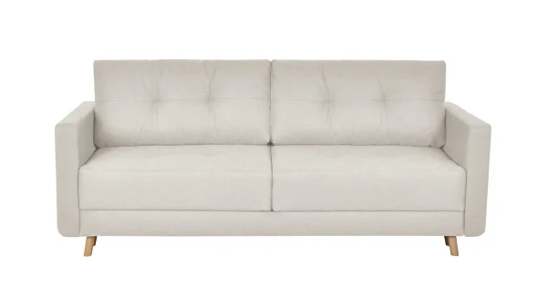 Canapé Convertible Avec Coffre 3 Places En Tissu Beige Et Bois Clair MIRA garantie de qualité 1