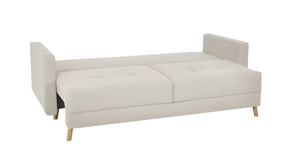 Canapé Convertible Avec Coffre 3 Places En Tissu Beige Et Bois Clair MIRA garantie de qualité 4