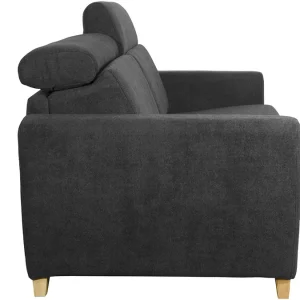 Canapé Convertible Avec Têtières Ajustables 3 Places En Tissu Effet Velours Gris Anthracite Et Bois Clair Avec Matelas 13 Cm GOYA Meilleur Prix 15