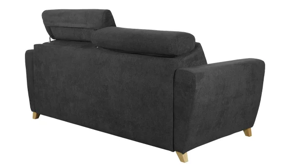 Canapé Convertible Avec Têtières Ajustables 3 Places En Tissu Effet Velours Gris Anthracite Et Bois Clair Avec Matelas 13 Cm GOYA Meilleur Prix 6