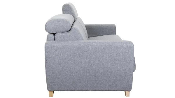 Canapé Convertible Avec Têtières Ajustables 3 Places En Tissu Gris Et Bois Clair Avec Matelas 13 Cm GOYA 5