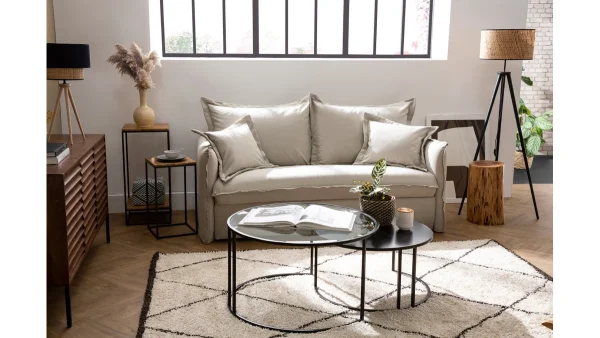 Canapé Convertible Déhoussable En Coton Beige Avec Matelas 13 Cm ALDO 8