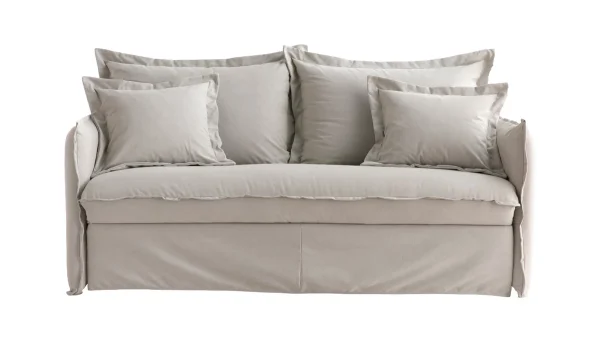 Canapé Convertible Déhoussable En Coton Beige Avec Matelas 13 Cm ALDO 1