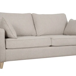 marque pas cher Canapé Convertible Scandinave 3 Places En Tissu Beige Et Bois Clair Avec Matelas 10 Cm PAPEL 14