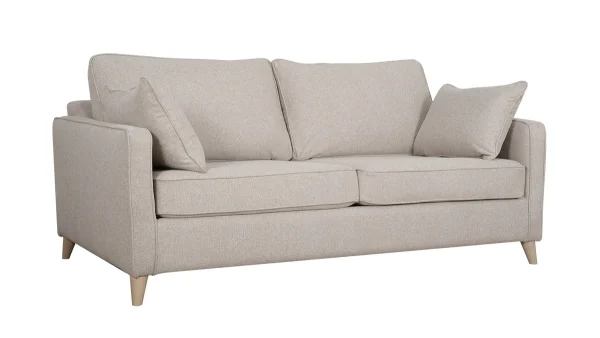 marque pas cher Canapé Convertible Scandinave 3 Places En Tissu Beige Et Bois Clair Avec Matelas 10 Cm PAPEL 3
