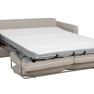 marque pas cher Canapé Convertible Scandinave 3 Places En Tissu Beige Et Bois Clair Avec Matelas 10 Cm PAPEL 16