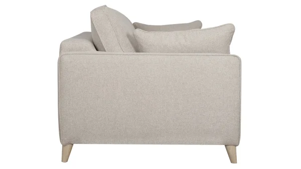 marque pas cher Canapé Convertible Scandinave 3 Places En Tissu Beige Et Bois Clair Avec Matelas 10 Cm PAPEL 5