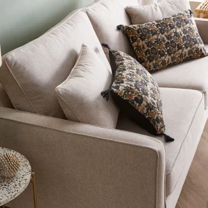 marque pas cher Canapé Convertible Scandinave 3 Places En Tissu Beige Et Bois Clair Avec Matelas 10 Cm PAPEL 28