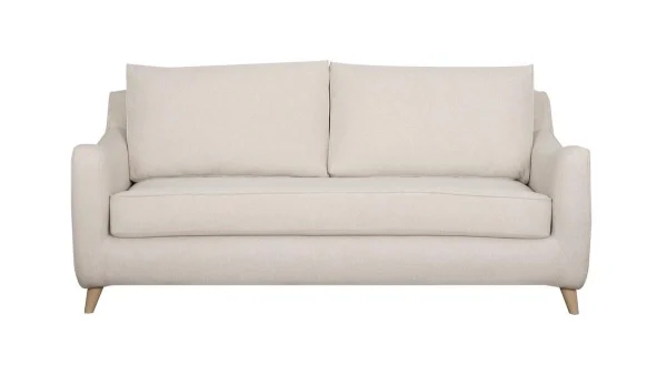 Canapé Convertible Scandinave 3 Places En Tissu Beige Et Bois Clair Avec Matelas 10 Cm VENDOME 1