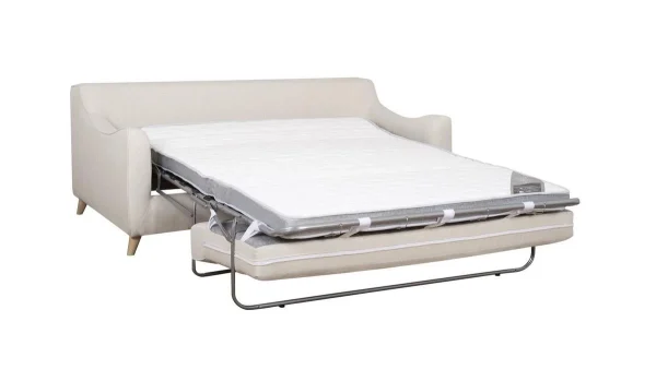 Canapé Convertible Scandinave 3 Places En Tissu Beige Et Bois Clair Avec Matelas 10 Cm VENDOME 4