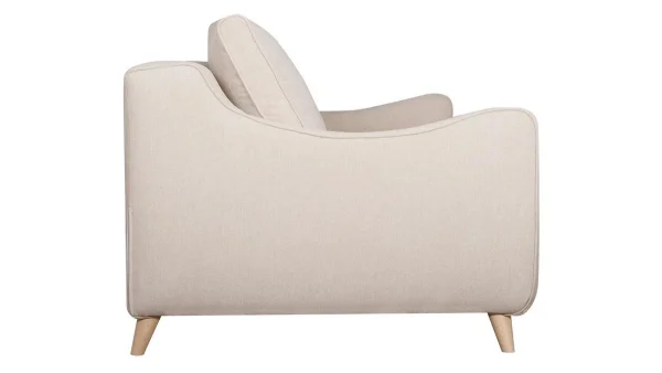 Canapé Convertible Scandinave 3 Places En Tissu Beige Et Bois Clair Avec Matelas 10 Cm VENDOME 5