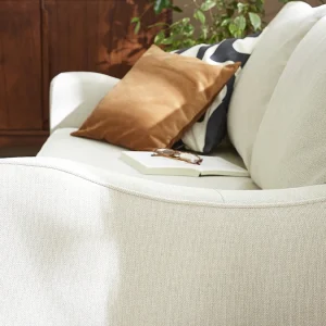 Canapé Convertible Scandinave 3 Places En Tissu Beige Et Bois Clair Avec Matelas 10 Cm VENDOME 25