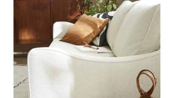 Canapé Convertible Scandinave 3 Places En Tissu Beige Et Bois Clair Avec Matelas 10 Cm VENDOME 9