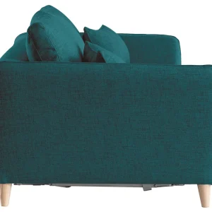 Canapé Convertible Scandinave 3 Places En Tissu Bleu Paon Et Bois Clair Avec Matelas 10 Cm CREEP 15