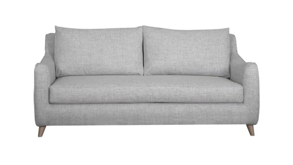 Canapé Convertible Scandinave 3 Places En Tissu Gris Clair Et Bois Clair Avec Matelas 10 Cm VENDOME 1