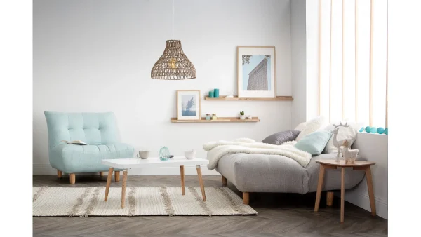 Canapé Convertible Scandinave 3 Places En Tissu Gris Clair Et Bois Clair YUMI grande qualité 8