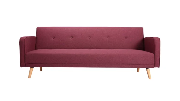 Canapé Convertible Scandinave 3 Places En Tissu Prune Et Bois Clair ULLA meilleure qualité 1