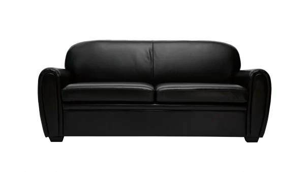 Canapé Convertible Vintage 3 Places Cuir Marron Foncé Et Bois Noir Avec Matelas 9 Cm CLUB 1