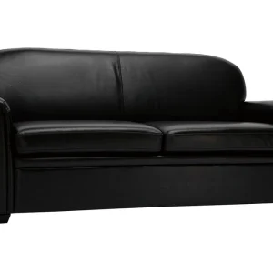Canapé Convertible Vintage 3 Places Cuir Marron Foncé Et Bois Noir Avec Matelas 9 Cm CLUB 12
