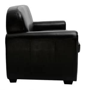 Canapé Convertible Vintage 3 Places Cuir Marron Foncé Et Bois Noir Avec Matelas 9 Cm CLUB 16