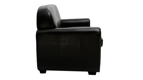 Canapé Convertible Vintage 3 Places Cuir Marron Foncé Et Bois Noir Avec Matelas 9 Cm CLUB 5