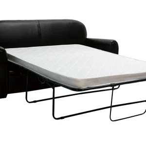 Canapé Convertible Vintage 3 Places Cuir Marron Foncé Et Bois Noir Avec Matelas 9 Cm CLUB 14