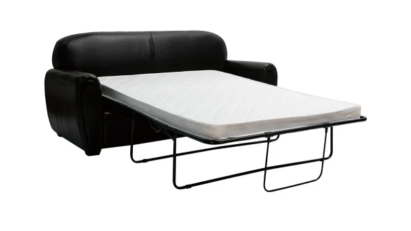 Canapé Convertible Vintage 3 Places Cuir Marron Foncé Et Bois Noir Avec Matelas 9 Cm CLUB 4