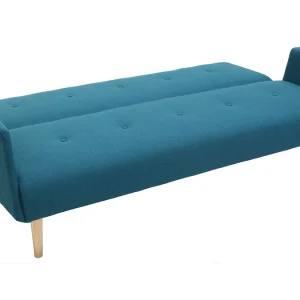 Canapé D’angle Convertible Réversible 4 Places En Tissu Bleu Canard Et Bois Clair OSCAR 15