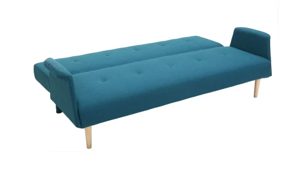 Canapé D’angle Convertible Réversible 4 Places En Tissu Bleu Canard Et Bois Clair OSCAR 5