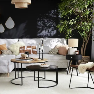 Canapé D’angle Convertible Réversible Avec Coffre 3-4 Places En Tissu Gris Clair Et Bois Clair DRISS 23
