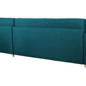Canapé D’angle Convertible Réversible Avec Coffre 4 Places En Tissu Bleu Canard Et Bois Clair GRAHAM 21