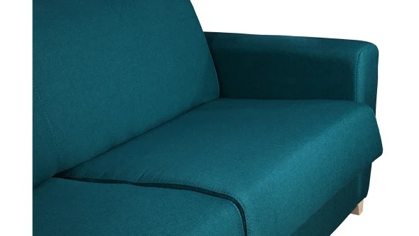 Canapé D’angle Convertible Réversible Avec Coffre 4 Places En Tissu Bleu Canard Et Bois Clair GRAHAM 8