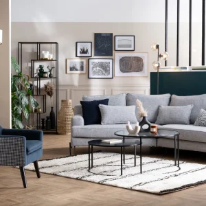 Canapé D’angle Design 5 Places En Tissu Gris Anthracite Et Métal Noir PUCHKINE Prestation Et Rapide 21