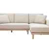 Canapé D’angle Droit 5 Places Avec Rangements En Tissu Effet Velours Texturé Beige Et Bois Clair KOMAO 28