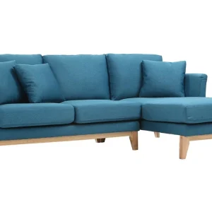 Canapé D’angle Droit Déhoussable 4 Places En Tissu Bleu Canard Et Bois Clair OSLO à prix très bas 12