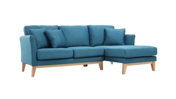 Canapé D’angle Droit Déhoussable 4 Places En Tissu Bleu Canard Et Bois Clair OSLO à prix très bas 3