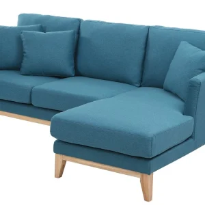 Canapé D’angle Droit Déhoussable 4 Places En Tissu Bleu Canard Et Bois Clair OSLO à prix très bas 14