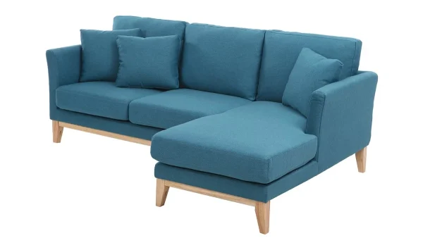 Canapé D’angle Droit Déhoussable 4 Places En Tissu Bleu Canard Et Bois Clair OSLO à prix très bas 4