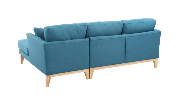 Canapé D’angle Droit Déhoussable 4 Places En Tissu Bleu Canard Et Bois Clair OSLO à prix très bas 5