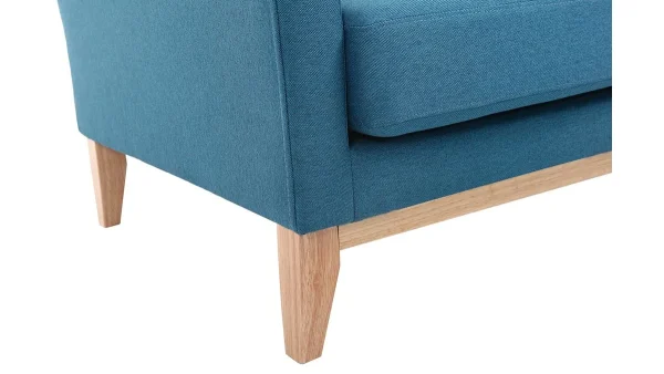 Canapé D’angle Droit Déhoussable 4 Places En Tissu Bleu Canard Et Bois Clair OSLO à prix très bas 7