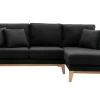 Canapé D’angle Droit Déhoussable 4 Places En Tissu Gris Foncé Et Bois Clair OSLO 26
