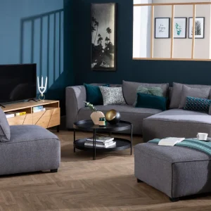 Canapé D’angle Droit Moderne Modulable Tissu Gris Anthracite PLURIEL 25