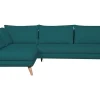 Canapé D’angle Gauche Scandinave 5 Places En Tissu Bleu Paon Et Bois Clair CREEP 25