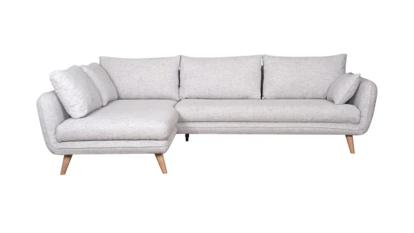 SOLDES TOUT À Canapé D’angle Gauche Scandinave 5 Places En Tissu Gris Clair Chiné Et Bois Clair CREEP 1